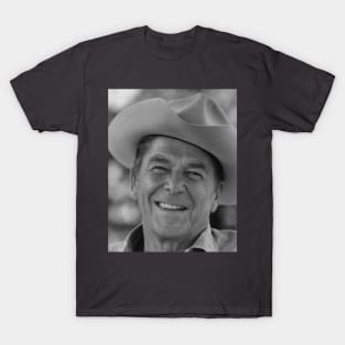 Ronald Reagan with cowboy hat Black White T-Shirt